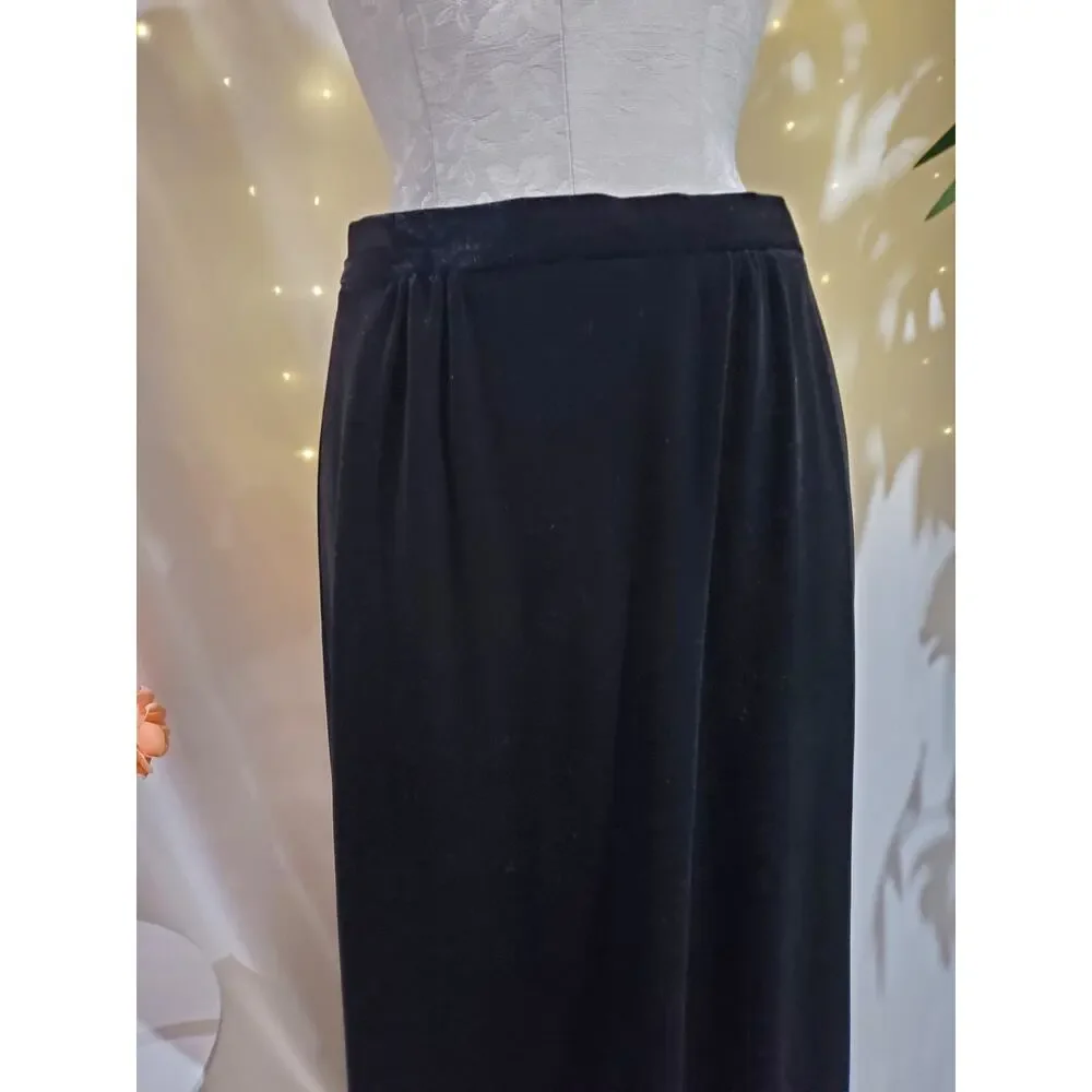 Vtg Alex Evenings Velvet Maxi Skirt Womens Size 10 Black Whimsygoth Dark Fairy